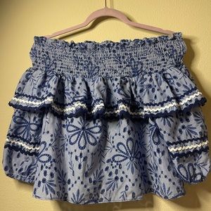 Red Carter Paloma Off the Shoulder Eyelet Embroidered Detailing 3/4 Sleeves Top